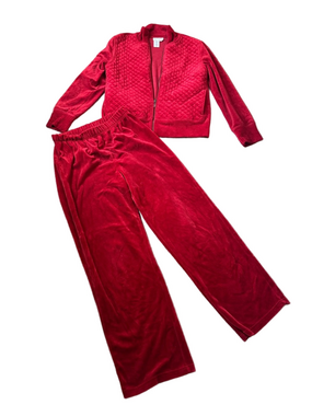 Coldwater Creek Red Velour Lounge Set Zip Jacket Wide Leg Pants SIZE S
